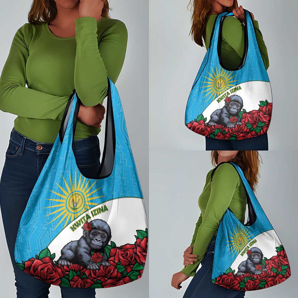 Rwanda’s Gorilla Naming Grocery Bag Baby Gorilla Coat Of Arms With Red Rose - African Pride