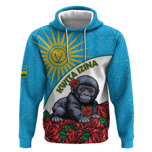 Personalized Rwanda’s Gorilla Naming Hoodie Baby Gorilla Coat Of Arms With Red Rose - African Pride