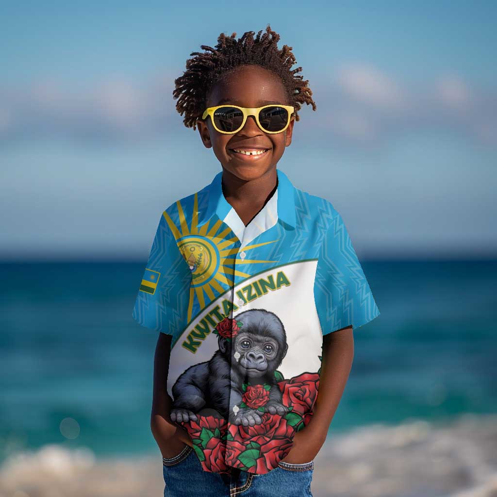Personalized Rwanda’s Gorilla Naming Kid Hawaiian Shirt Baby Gorilla Coat Of Arms With Red Rose - African Pride