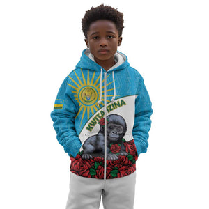 Personalized Rwanda’s Gorilla Naming Kid Hoodie Baby Gorilla Coat Of Arms With Red Rose - African Pride