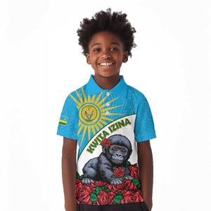 Personalized Rwanda’s Gorilla Naming Kid Polo Shirt Baby Gorilla Coat Of Arms With Red Rose - African Pride