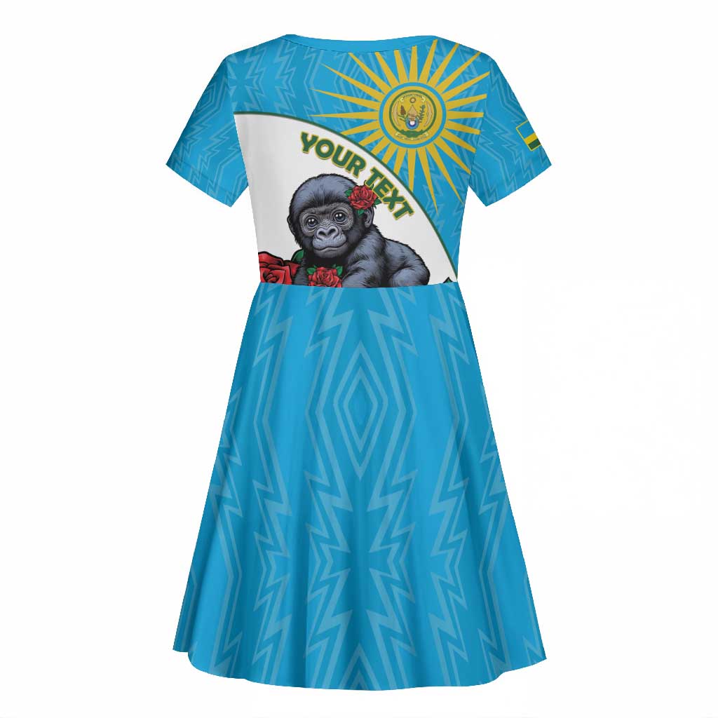 Personalized Rwanda’s Gorilla Naming Kid Short Sleeve Dress Baby Gorilla Coat Of Arms With Red Rose - African Pride