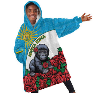 Personalized Rwanda’s Gorilla Naming Kid Wearable Blanket Hoodie Baby Gorilla Coat Of Arms With Red Rose - African Pride