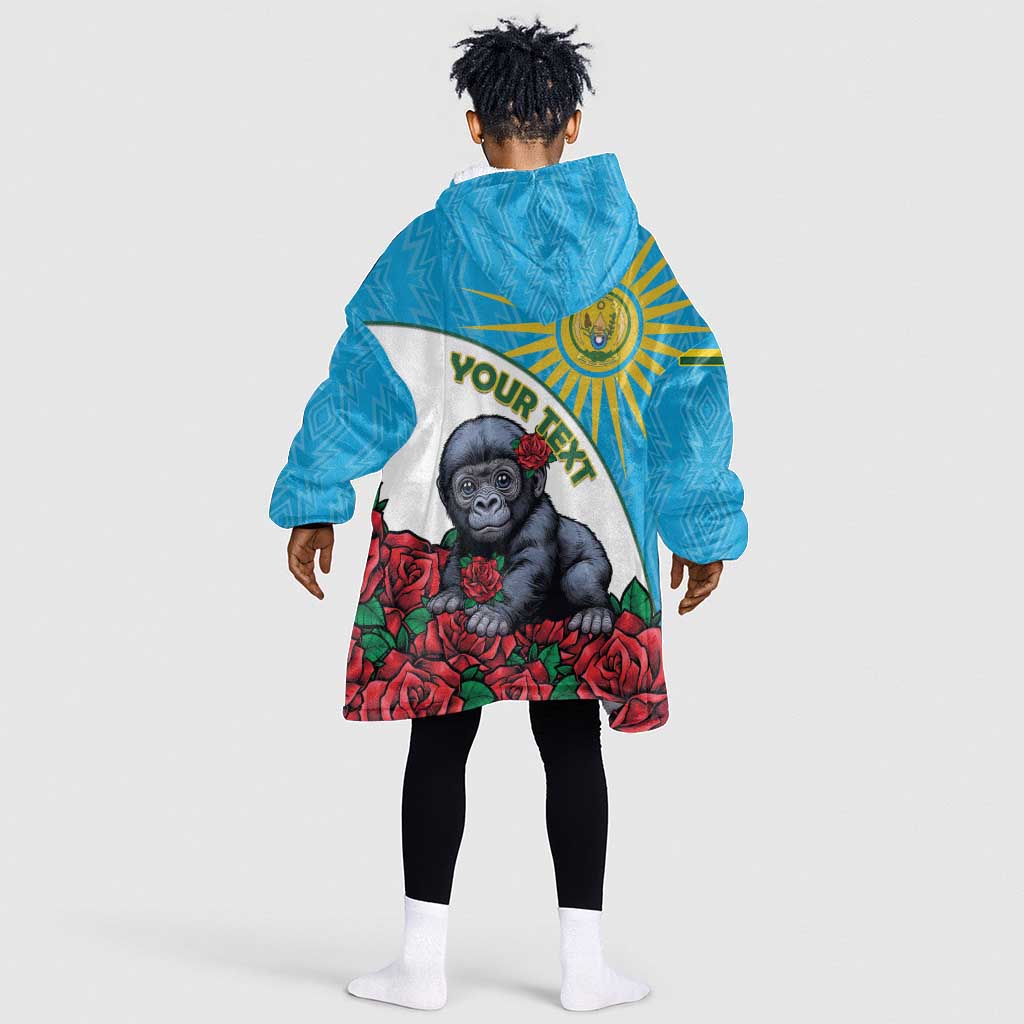 Personalized Rwanda’s Gorilla Naming Kid Wearable Blanket Hoodie Baby Gorilla Coat Of Arms With Red Rose - African Pride