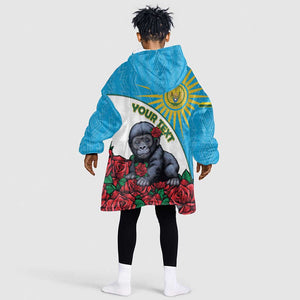 Personalized Rwanda’s Gorilla Naming Kid Wearable Blanket Hoodie Baby Gorilla Coat Of Arms With Red Rose - African Pride