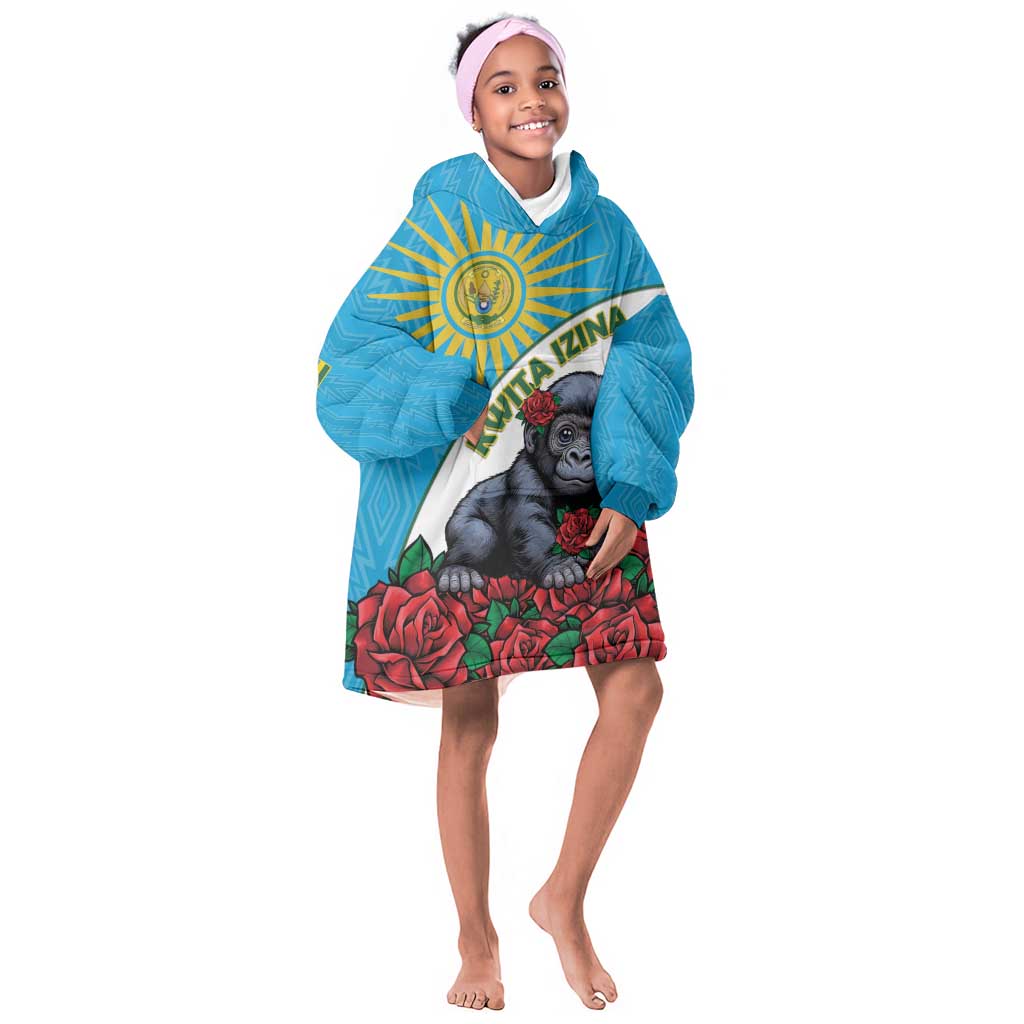 Personalized Rwanda’s Gorilla Naming Kid Wearable Blanket Hoodie Baby Gorilla Coat Of Arms With Red Rose - African Pride