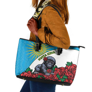 Rwanda’s Gorilla Naming Leather Tote Bag Baby Gorilla Coat Of Arms With Red Rose - African Pride