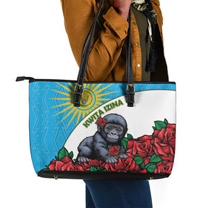 Rwanda’s Gorilla Naming Leather Tote Bag Baby Gorilla Coat Of Arms With Red Rose - African Pride