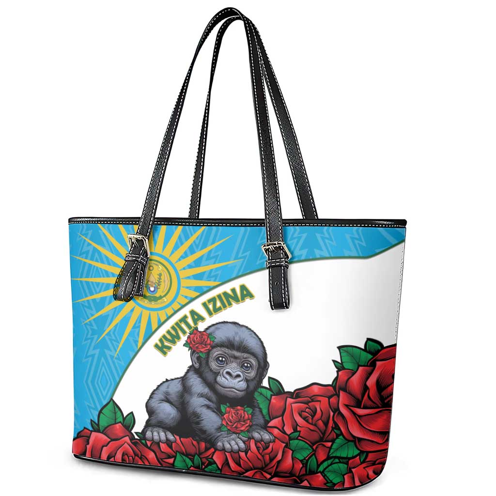 Rwanda’s Gorilla Naming Leather Tote Bag Baby Gorilla Coat Of Arms With Red Rose - African Pride