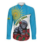 Personalized Rwanda’s Gorilla Naming Long Sleeve Button Shirt Baby Gorilla Coat Of Arms With Red Rose - African Pride