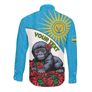 Personalized Rwanda’s Gorilla Naming Long Sleeve Button Shirt Baby Gorilla Coat Of Arms With Red Rose - African Pride