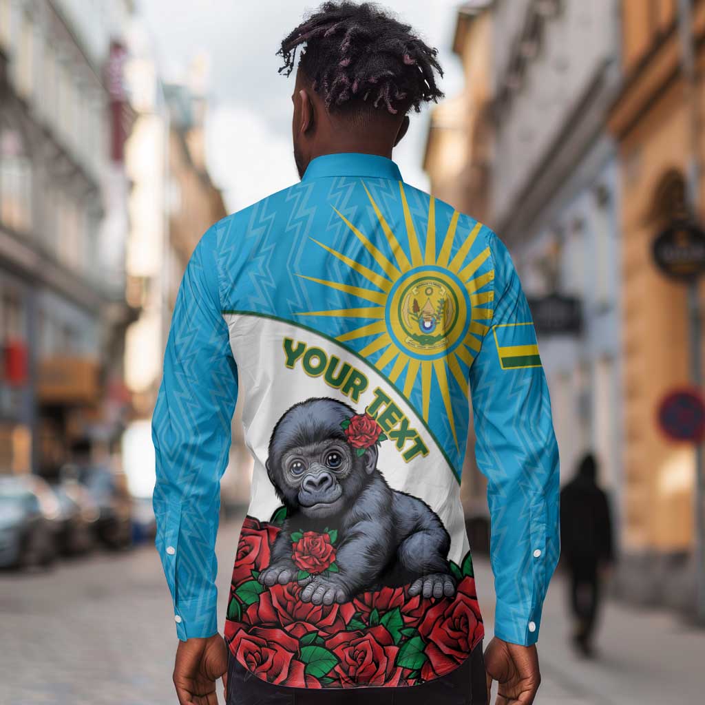 Personalized Rwanda’s Gorilla Naming Long Sleeve Button Shirt Baby Gorilla Coat Of Arms With Red Rose - African Pride