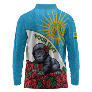 Personalized Rwanda’s Gorilla Naming Long Sleeve Polo Shirt Baby Gorilla Coat Of Arms With Red Rose - African Pride
