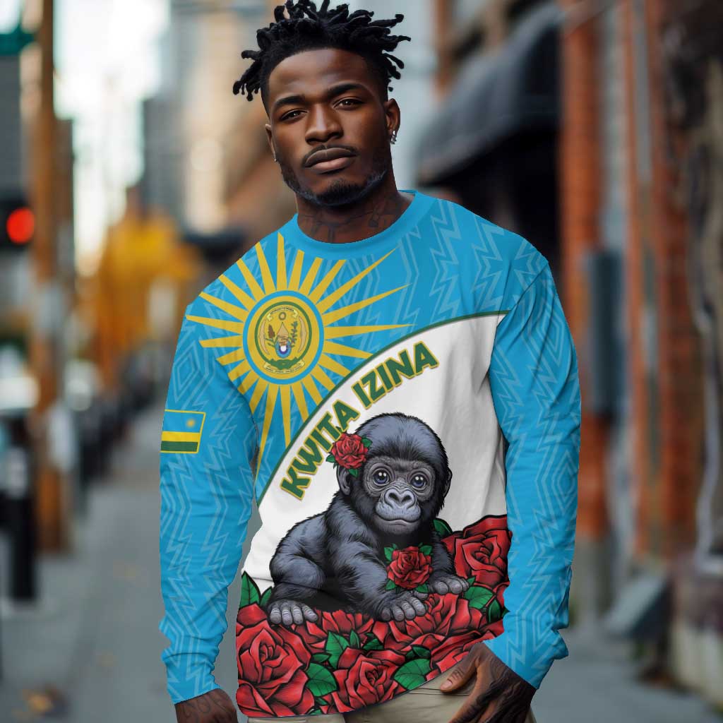 Personalized Rwanda’s Gorilla Naming Long Sleeve Shirt Baby Gorilla Coat Of Arms With Red Rose - African Pride