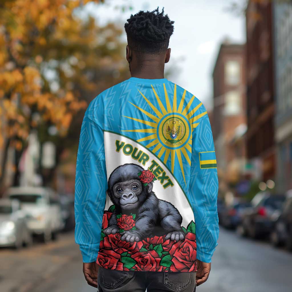 Personalized Rwanda’s Gorilla Naming Long Sleeve Shirt Baby Gorilla Coat Of Arms With Red Rose - African Pride