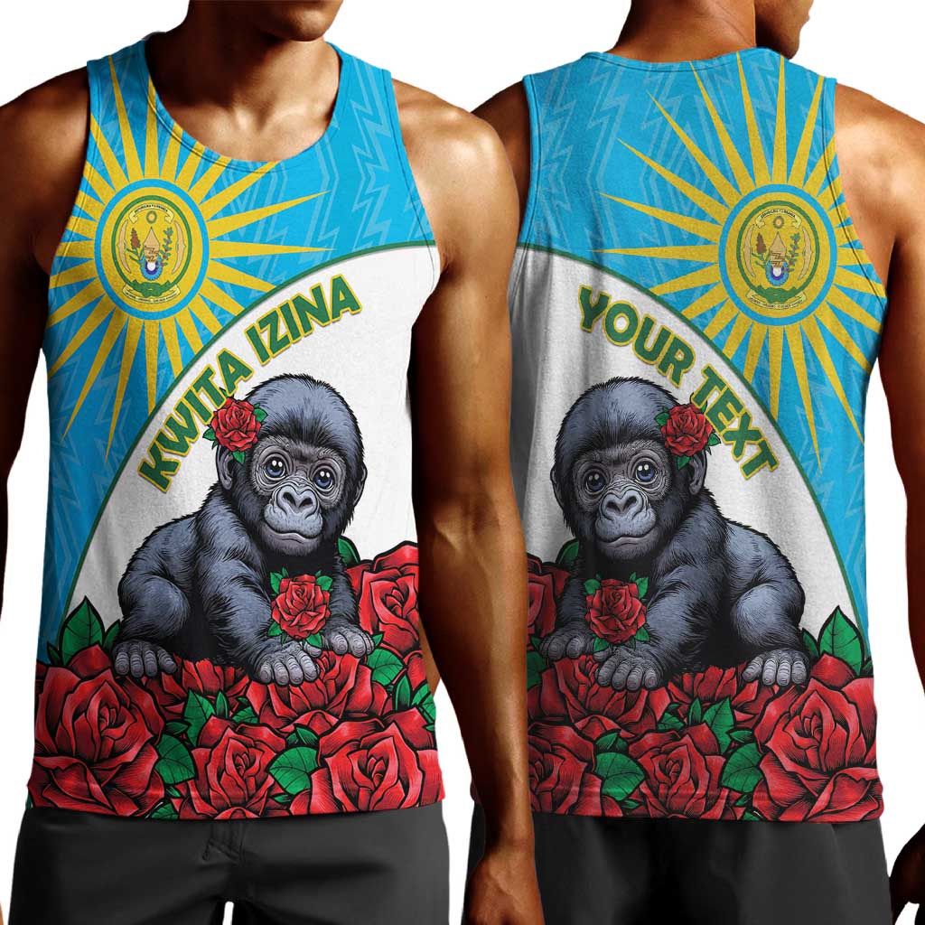 Personalized Rwanda’s Gorilla Naming Men Tank Top Baby Gorilla Coat Of Arms With Red Rose - African Pride