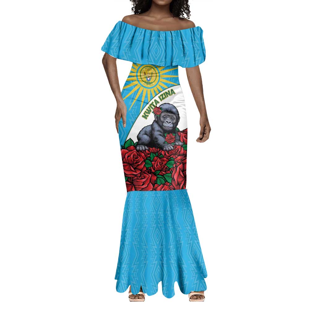 Personalized Rwanda’s Gorilla Naming Mermaid Dress Baby Gorilla Coat Of Arms With Red Rose - African Pride