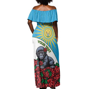 Personalized Rwanda’s Gorilla Naming Off Shoulder Maxi Dress Baby Gorilla Coat Of Arms With Red Rose - African Pride