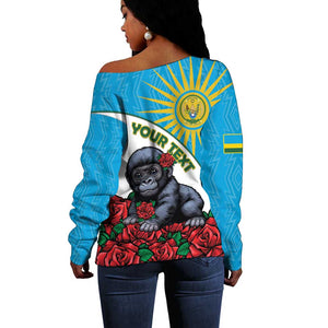 Personalized Rwanda’s Gorilla Naming Off Shoulder Sweater Baby Gorilla Coat Of Arms With Red Rose - African Pride