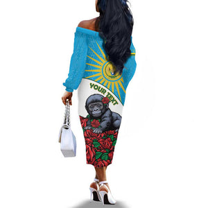 Personalized Rwanda’s Gorilla Naming Off The Shoulder Long Sleeve Dress Baby Gorilla Coat Of Arms With Red Rose - African Pride