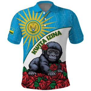 Personalized Rwanda’s Gorilla Naming Polo Shirt Baby Gorilla Coat Of Arms With Red Rose - African Pride