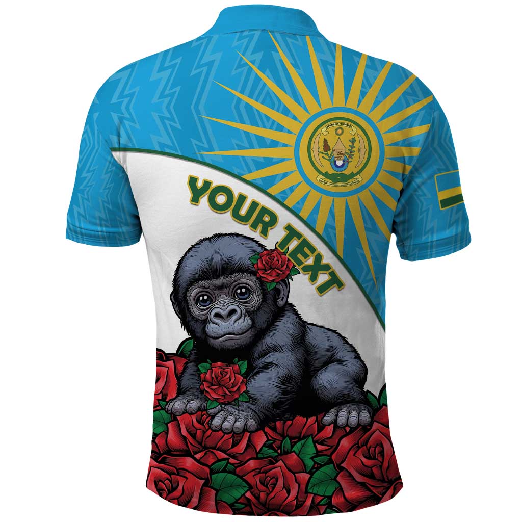 Personalized Rwanda’s Gorilla Naming Polo Shirt Baby Gorilla Coat Of Arms With Red Rose - African Pride