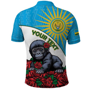 Personalized Rwanda’s Gorilla Naming Polo Shirt Baby Gorilla Coat Of Arms With Red Rose - African Pride