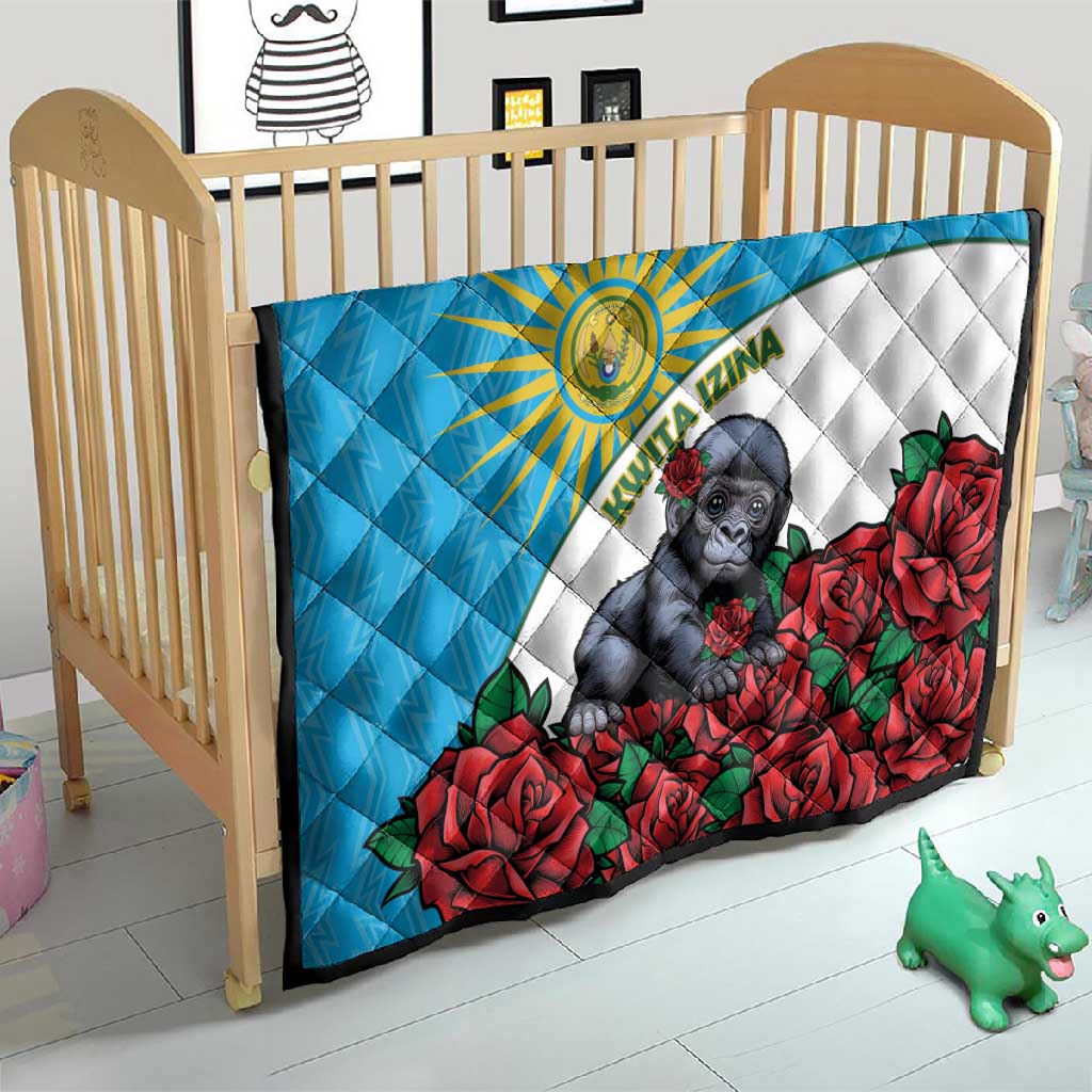 Rwanda’s Gorilla Naming Quilt Baby Gorilla Coat Of Arms With Red Rose - African Pride
