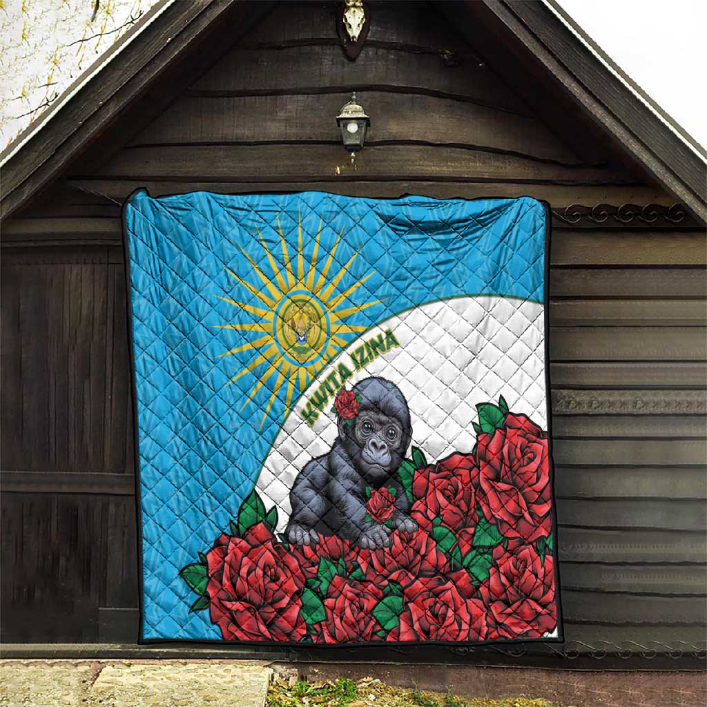 Rwanda’s Gorilla Naming Quilt Baby Gorilla Coat Of Arms With Red Rose - African Pride