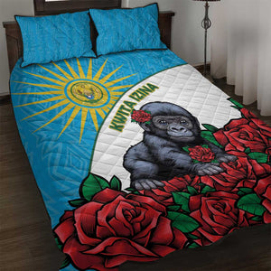 Rwanda’s Gorilla Naming Quilt Bed Set Baby Gorilla Coat Of Arms With Red Rose - African Pride