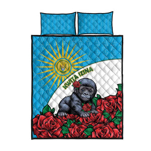 Rwanda’s Gorilla Naming Quilt Bed Set Baby Gorilla Coat Of Arms With Red Rose - African Pride