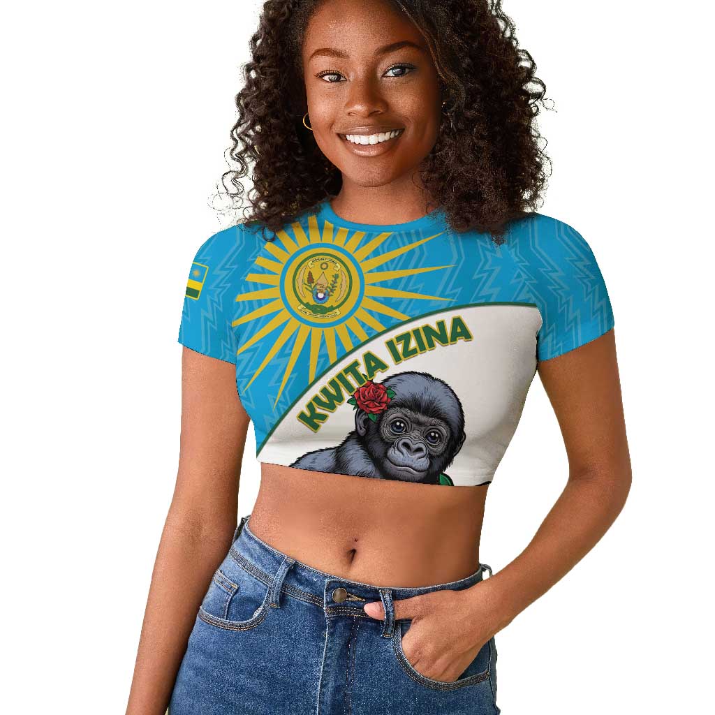 Personalized Rwanda’s Gorilla Naming Raglan Cropped T shirt Baby Gorilla Coat Of Arms With Red Rose - African Pride