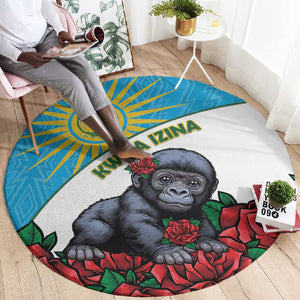 Rwanda’s Gorilla Naming Round Carpet Baby Gorilla Coat Of Arms With Red Rose - African Pride