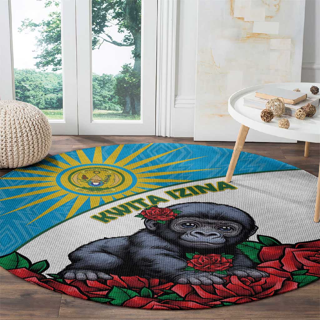 Rwanda’s Gorilla Naming Round Carpet Baby Gorilla Coat Of Arms With Red Rose - African Pride