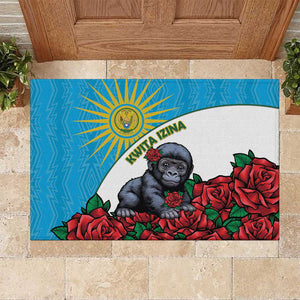 Rwanda’s Gorilla Naming Rubber Doormat Baby Gorilla Coat Of Arms With Red Rose - African Pride