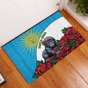 Rwanda’s Gorilla Naming Rubber Doormat Baby Gorilla Coat Of Arms With Red Rose - African Pride