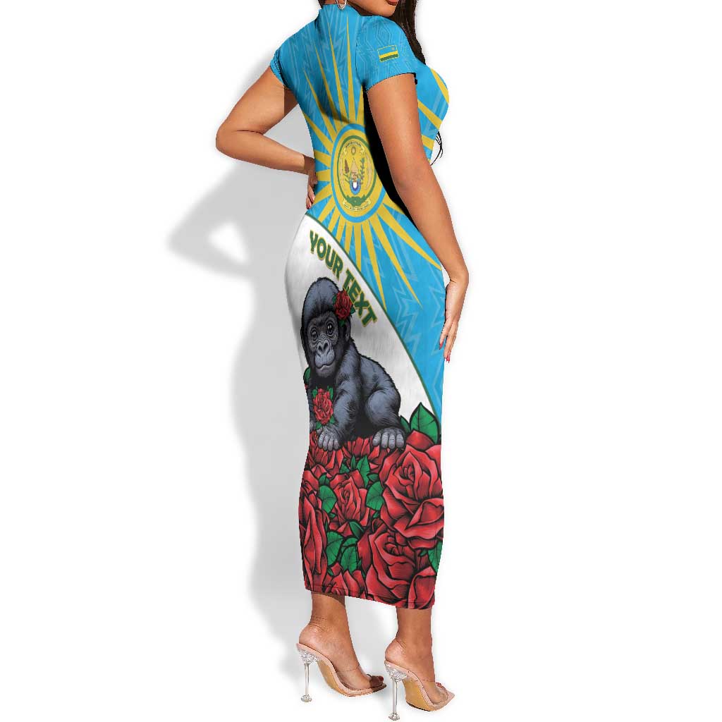 Personalized Rwanda’s Gorilla Naming Short Sleeve Bodycon Dress Baby Gorilla Coat Of Arms With Red Rose - African Pride