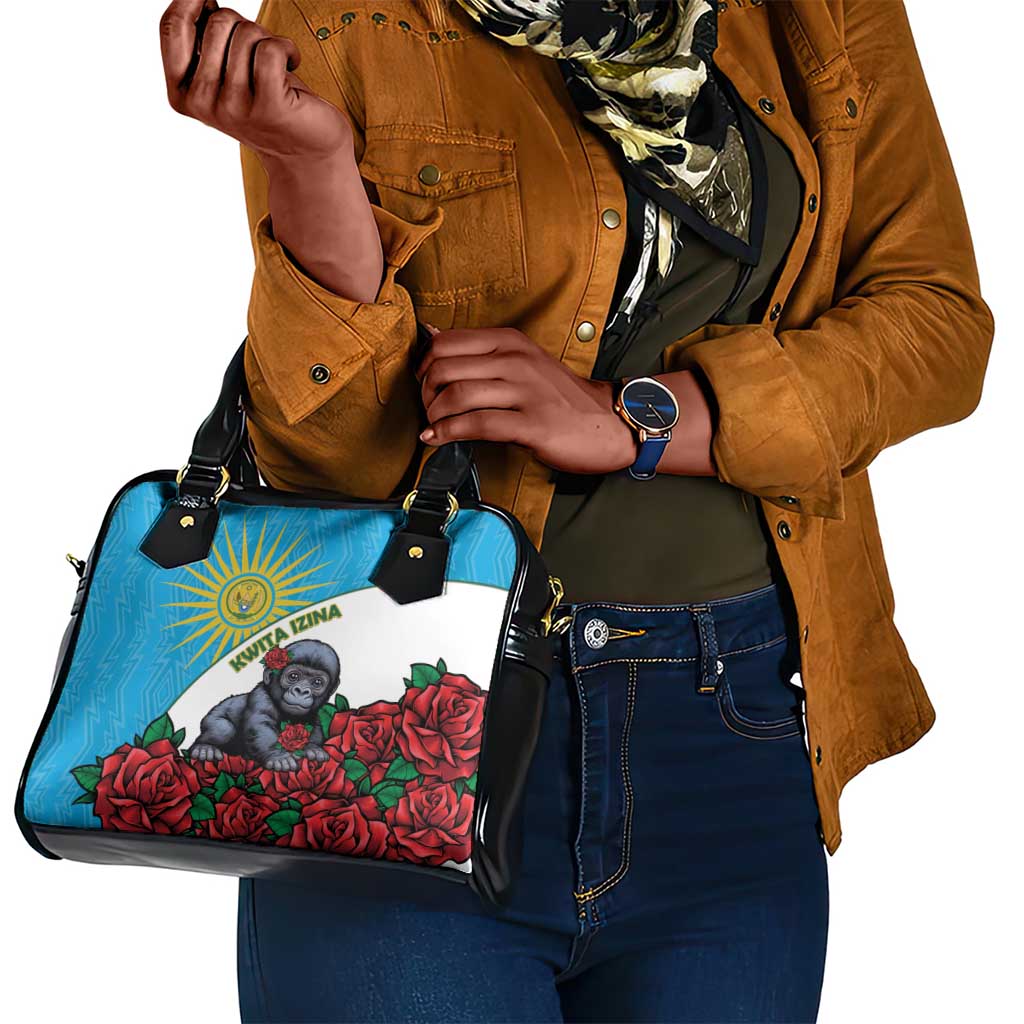 Rwanda’s Gorilla Naming Shoulder Handbag Baby Gorilla Coat Of Arms With Red Rose - African Pride