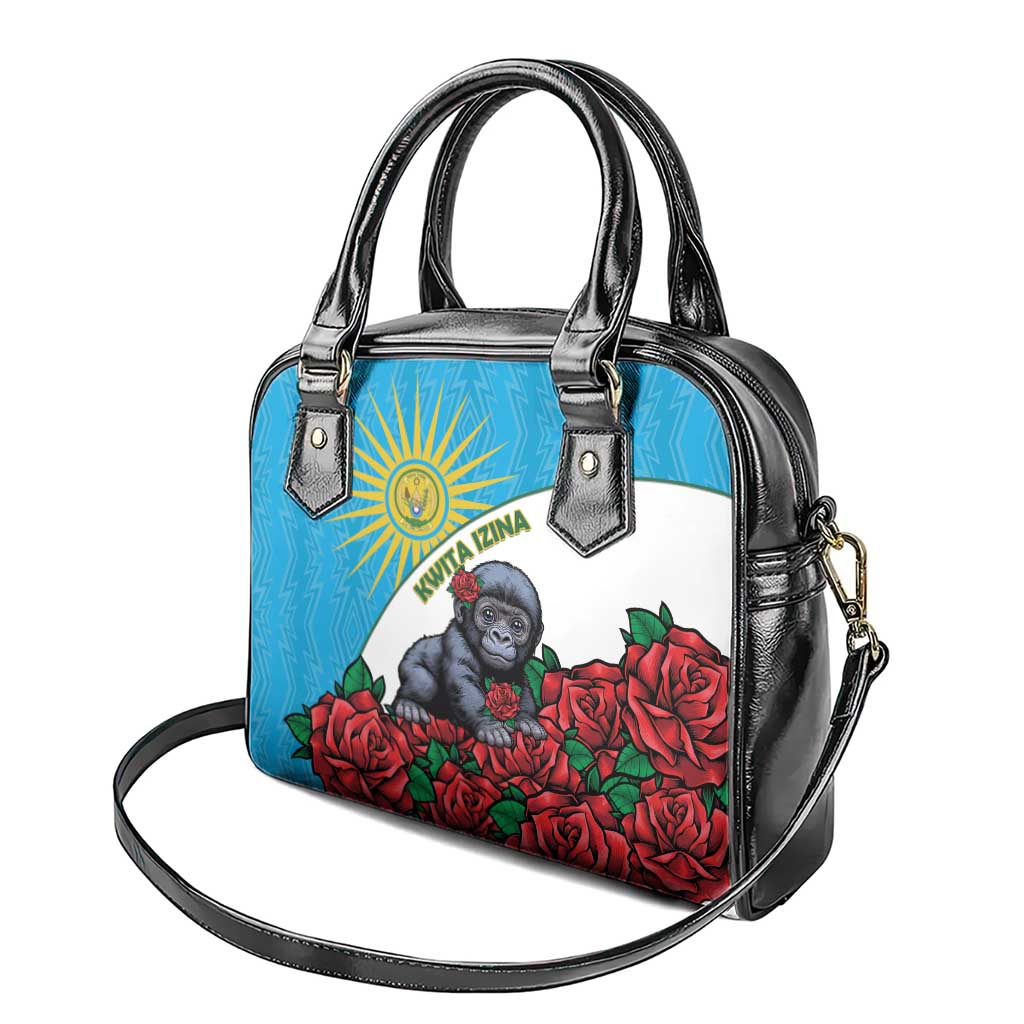 Rwanda’s Gorilla Naming Shoulder Handbag Baby Gorilla Coat Of Arms With Red Rose - African Pride