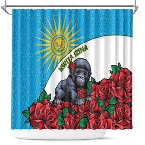 Rwanda’s Gorilla Naming Shower Curtain Baby Gorilla Coat Of Arms With Red Rose - African Pride
