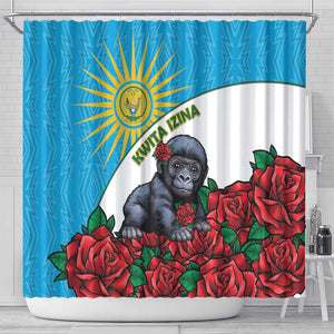 Rwanda’s Gorilla Naming Shower Curtain Baby Gorilla Coat Of Arms With Red Rose - African Pride