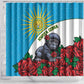 Rwanda’s Gorilla Naming Shower Curtain Baby Gorilla Coat Of Arms With Red Rose - African Pride