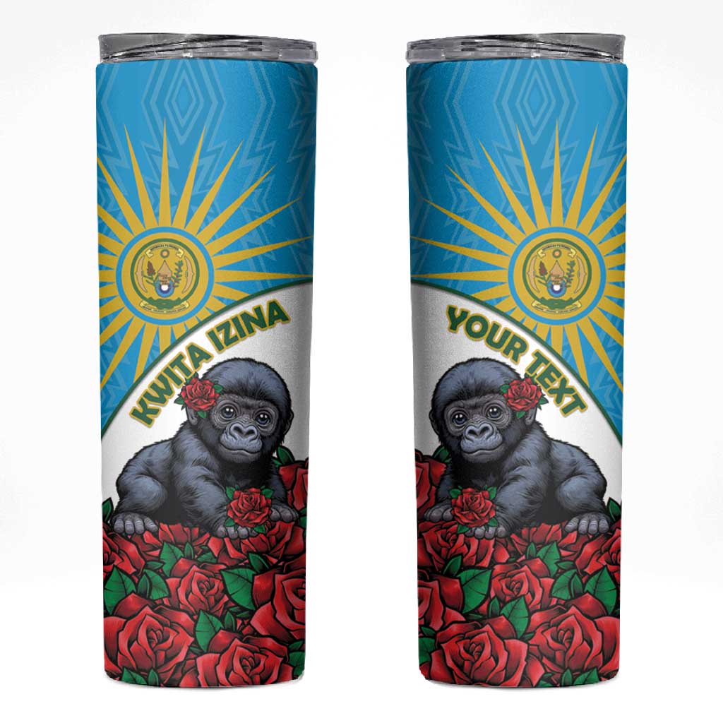 Personalized Rwanda’s Gorilla Naming Skinny Tumbler Baby Gorilla Coat Of Arms With Red Rose - African Pride