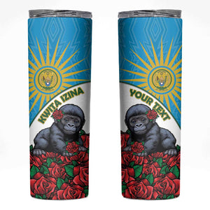 Personalized Rwanda’s Gorilla Naming Skinny Tumbler Baby Gorilla Coat Of Arms With Red Rose - African Pride