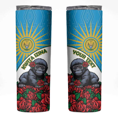 Personalized Rwanda’s Gorilla Naming Skinny Tumbler Baby Gorilla Coat Of Arms With Red Rose - African Pride