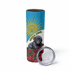 Personalized Rwanda’s Gorilla Naming Skinny Tumbler Baby Gorilla Coat Of Arms With Red Rose - African Pride