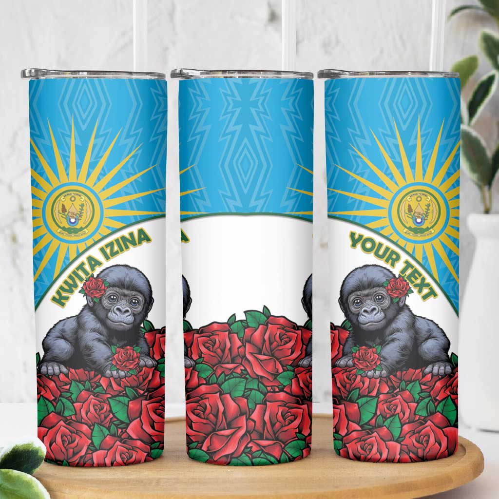 Personalized Rwanda’s Gorilla Naming Skinny Tumbler Baby Gorilla Coat Of Arms With Red Rose - African Pride