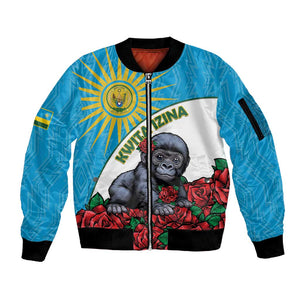 Personalized Rwanda’s Gorilla Naming Sleeve Zip Bomber Jacket Baby Gorilla Coat Of Arms With Red Rose - African Pride