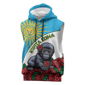 Personalized Rwanda’s Gorilla Naming Sleeveless Hoodie Baby Gorilla Coat Of Arms With Red Rose - African Pride