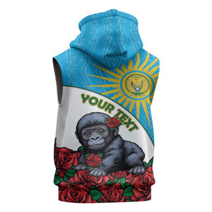 Personalized Rwanda’s Gorilla Naming Sleeveless Hoodie Baby Gorilla Coat Of Arms With Red Rose - African Pride